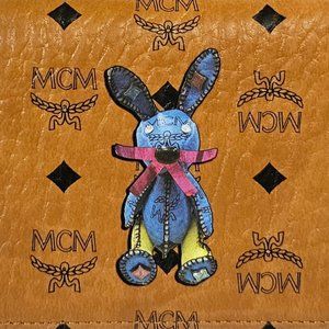 MCM Rabbit Cognac Leather Bifold Wallet Brown Pink